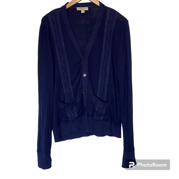 Burberry London Men's Knit Navy Long Sleeve Button Down Cardigan M